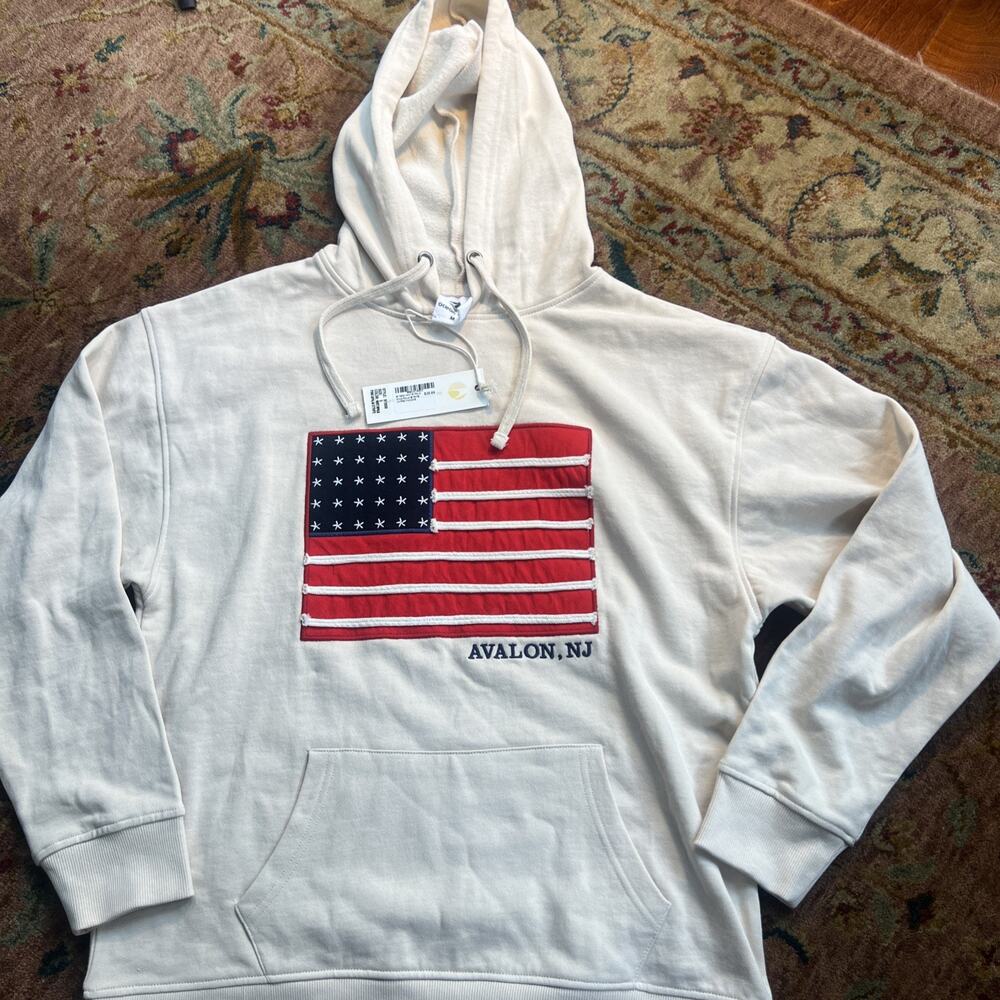 Avalon NJ Hoodie American Flag 100% Cotton Jersey Shore Resort Medium Americana